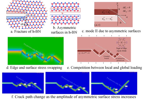 Crack propagation with lattice asymmetry in h-BN